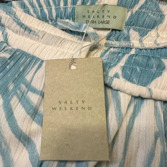 Salty Weekend Santorini Blue Uber White Tropical Beach Palazzo Pants Women's XL